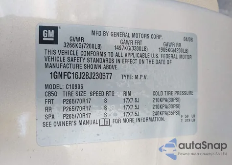 2008 Chevrolet Suburban 1500 Ls z USA, uszkodzony, nr VIN 1GNFC16J28J230577